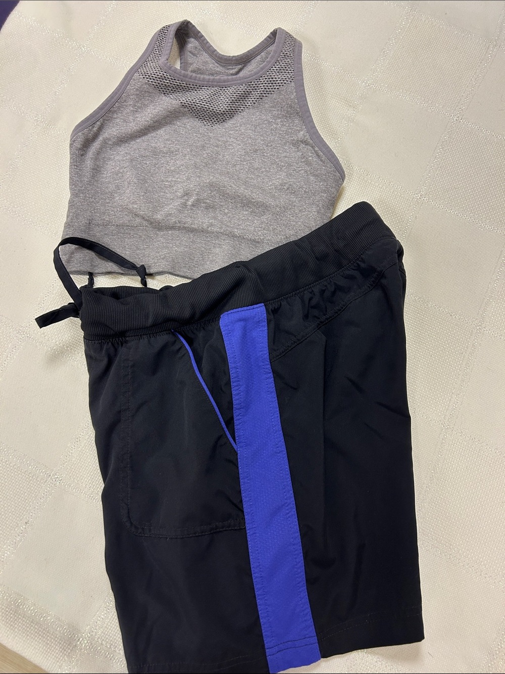 Athletic Drawstring Shorts - Black & purple Side Panels w/ Legging Depot bra top image 2
